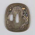 Sword Guard (Tsuba), Copper-silver alloy (shibuichi), gold, copper, Japanese