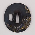 Sword Guard (Tsuba), Copper-gold alloy (shakudō), gold, copper, Japanese