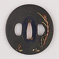 Sword Guard (Tsuba), Copper-gold alloy (shakudō), gold, copper, Japanese