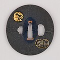 Sword Guard (Tsuba), Copper-gold alloy (shakudō), gold, copper, Japanese