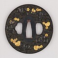 Sword Guard (Tsuba), Copper-gold alloy (shakudō), gold, copper, Japanese