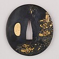Sword Guard (Tsuba), Copper-gold alloy (shakudō), gold, copper, Japanese