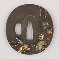 Sword Guard (Tsuba), Copper-silver alloy (shibuichi), gold, silver, copper, Japanese