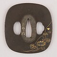 Sword Guard (Tsuba), Copper-silver alloy (shibuichi), gold, copper, Japanese