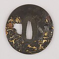 Sword Guard (Tsuba), Copper-gold alloy (shakudō), gold, silver, copper, Japanese