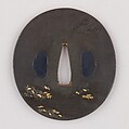 Sword Guard (Tsuba), Copper-silver alloy (shibuichi), gold, copper, Japanese