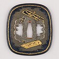 Sword Guard (Tsuba), Copper-gold alloy (shakudō), gold, copper, Japanese