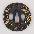 Sword Guard (Tsuba), Copper-gold alloy (shakudō), gold, silver, copper, Japanese