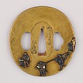 Sword Guard (Tsuba), Copper-silver alloy (shibuichi), gold, copper, Japanese