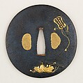 Sword Guard (Tsuba), Copper-gold alloy (shakudō), gold, Japanese