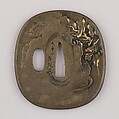 Sword Guard (Tsuba), Copper-silver alloy (shibuichi), gold, copper, Japanese