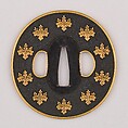 Sword Guard (Tsuba), Copper-gold alloy (shakudō), gold, copper, Japanese
