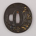 Sword Guard (Tsuba), Copper-silver alloy (shibuichi), gold, copper, Japanese