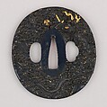 Sword Guard (Tsuba), Copper-gold alloy (shakudō), gold, copper, Japanese
