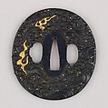 Sword Guard (Tsuba), Copper-gold alloy (shakudō), gold, copper, Japanese