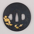 Sword Guard (Tsuba), Copper-gold alloy (shakudō), gold, copper, Japanese