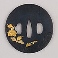 Sword Guard (Tsuba), Copper-gold alloy (shakudō), gold, copper, Japanese