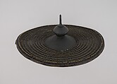 Buckler, Iron, pigskin, brass, wood, fiber (flax), linen, British, Wrexham, Wales
