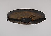 Buckler, Iron, pigskin, brass, wood, fiber (flax), linen, British, Wrexham, Wales