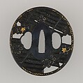 Sword Guard (Tsuba), Copper-gold alloy (shakudō), gold, copper, Japanese