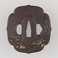 Sword Guard (Tsuba), Iron, gold, copper-silver alloy (shibuichi), Japanese