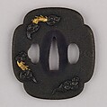Sword Guard (Tsuba), Copper-gold alloy (shakudō), gold, copper, Japanese