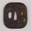 Sword Guard (Tsuba), Iron, copper-gold alloy (shakudō), gold, copper, Japanese