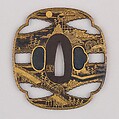 Sword Guard (Tsuba), Iron, gold, copper-gold alloy (shakudō), copper, Japanese