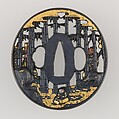 Sword Guard (Tsuba), Copper-gold alloy (shakudō), gold, silver, copper, Japanese