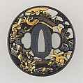 Sword Guard (Tsuba), Copper-gold alloy (shakudō), gold, copper, silver, Japanese