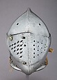 Close Helmet for the Tourney, Steel, brass, canvas, silk, German, Augsburg