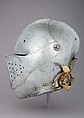 Close Helmet for the Tourney, Steel, brass, canvas, silk, German, Augsburg