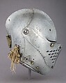 Close Helmet for the Tourney, Steel, brass, canvas, silk, German, Augsburg