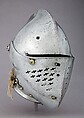 Close Helmet for the Tourney, Steel, brass, canvas, silk, German, Augsburg