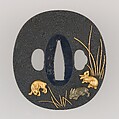 木賊兎図大小揃物 Fittings for a Pair of Swords (<i>Daishō Soroi-Mono</i>), Inscribed by 石黒政美 Ishiguro Masayoshi (Japanese, 1774–1862), Copper-gold alloy (<i>shakudō</i>), gold, silver, copper-silver alloy (<i>shibuichi</i>), copper, Japanese