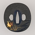 木賊兎図大小揃物 Fittings for a Pair of Swords (<i>Daishō Soroi-Mono</i>), Inscribed by 石黒政美 Ishiguro Masayoshi (Japanese, 1774–1862), Copper-gold alloy (<i>shakudō</i>), gold, silver, copper-silver alloy (<i>shibuichi</i>), copper, Japanese