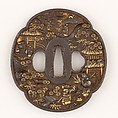 Sword Guard (<i>Tsuba</i>) Depicting Guo Jù (郭巨図鐔), Iron, gold, silver, copper, Japanese