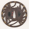 Sword Guard (<i>Tsuba</i>) Depicting (Chinese Windmill) Palm Branches (棕櫚透鐔), Iron, gold, silver, copper-gold alloy (shakudō), Japanese