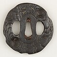 Sword Guard (<i>Tsuba</i>) Depicting Spider Web on Dead Tree (枯木に蜘蛛の巣図鐔), Iron, gold, copper, Japanese