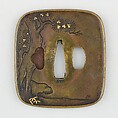 Sword Guard (<i>Tsuba</i>) Depicting Hanshan and Shide (寒山拾得図鐔), Yoshiteru (Japanese, active 18th century), Brass, gold, silver, copper-gold alloy (shakudō), Japanese