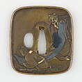 Sword Guard (<i>Tsuba</i>) Depicting Hanshan and Shide (寒山拾得図鐔), Yoshiteru (Japanese, active 18th century), Brass, gold, silver, copper-gold alloy (shakudō), Japanese