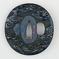 Sword Guard (<i>Tsuba</i>) Depicting Dragon Between Waves (波龍図鐔), Copper-gold alloy (shakudō), gold, copper, Japanese