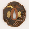Sword Guard (<i>Tsuba</i>) With the Motif of Sunrise Over the Ocean (日の出に波濤図鐔), Copper, gold, silver or copper-gold alloy (shakudō), Japanese