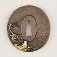 Sword guard (<i>Tsuba</i>) With the Motif of Lǐ Bái Viewing a Waterfall (李白観瀑図鐔), Copper-silver alloy (shibuichi), gold, copper-gold alloy (shakudō), copper, Japanese