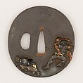 Sword guard (<i>Tsuba</i>) With Sumō Wrestling Motif (相撲図鐔), Copper-silver alloy (shibuichi), copper, gold, silver, copper-gold alloy (shakudō), Japanese