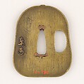 Sword guard (<i>Tsuba</i>) With the Motif of Paulownia Leaves, Tendrils, and Butterfly (蝶に桐唐草図鐔), Copper alloy (sentoku), gold, copper, copper-gold alloy (shakudō), Japanese