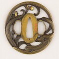 Sword Guard (<i>Tsuba</i>) Depicting Iris in Running Water (水辺の杜若図鐔), Brass, gold, Japanese
