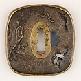 Sword guard (<i>Tsuba</i>) Depicting Bodhidharma Facing a Wall (面壁達磨図鐔), Copper alloy (sentoku), copper-gold alloy (shakudō), gold, Japanese