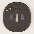 Sword guard (<i>Tsuba</i>) With Phoenix Motif (鳳凰図鐔), Iron, gold, copper, copper-gold alloy (shakudō), copper-silver alloy (shibuichi), Japanese