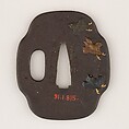 Sword guard (<i>Tsuba</i>) With the Motif of Plovers and Waves (波千鳥図鐔), Iron, copper, gold, copper-gold alloy (shakudō), copper-silver alloy shibuichi), Japanese